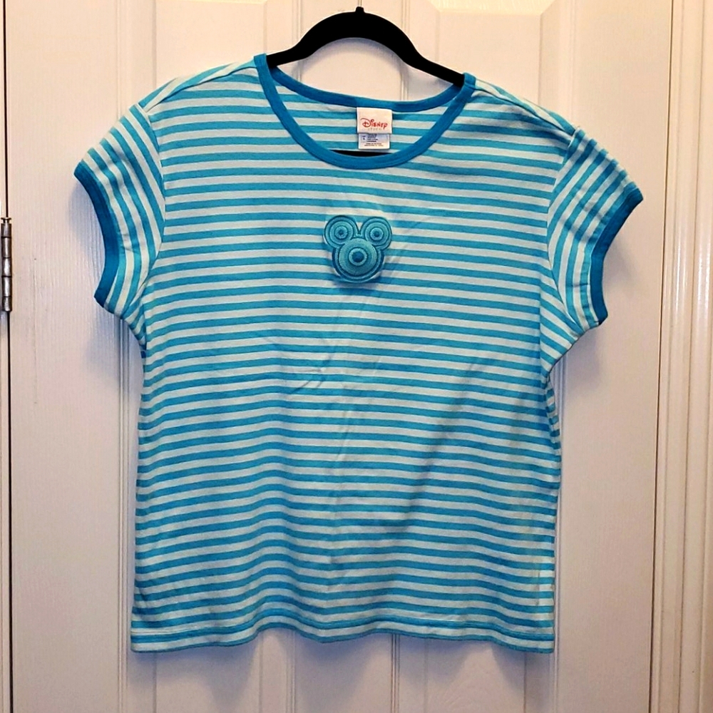 Disney Embroidered Mickey Sz XL Striped Ringer Tee‎